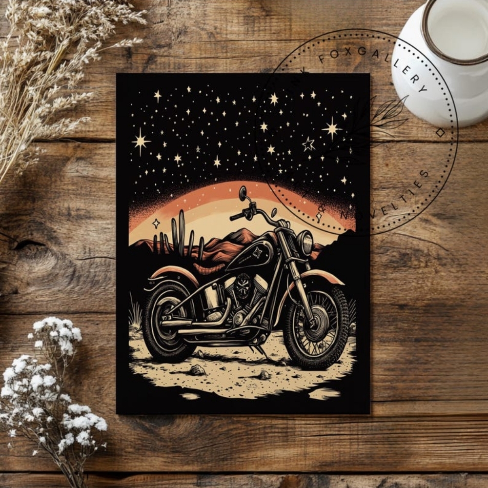 Vintage Motorcycle & Traditional Tattoo Flash Art Print- Cafe Racer Ink Design